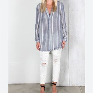 Raquel Allegra Blue Stripe Gauze Top